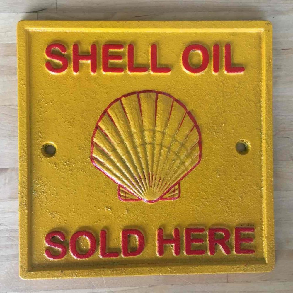 Shell Oil Sold Here cast iron sign