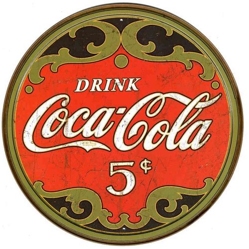 Coke Round 5 Cents Metal Tin Sign