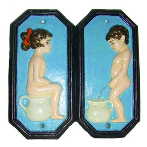 Cast iron boy & girl bathroom signs Blue