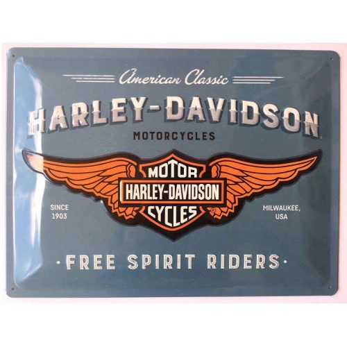 Harley Davidson Logo Blue Embossed Sign 30x40cm