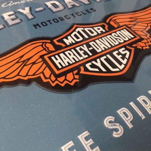 Harley Davidson Logo Blue Embossed Sign