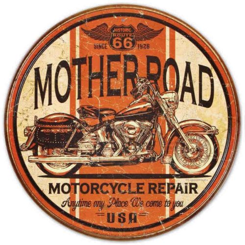 Route 66 Mother Road Round Tin Sign