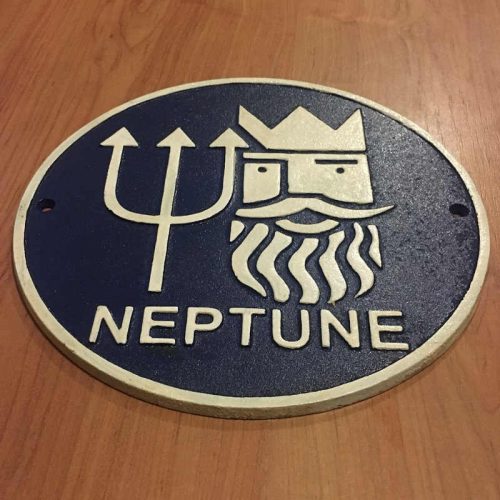Blue Cast Iron Round Neptune Sign
