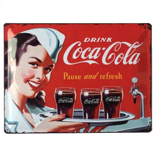 Coke 1960 red white waitress Embossed Tin Sign