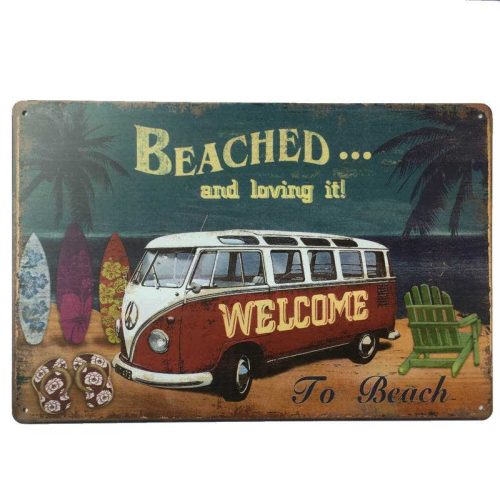 VW Combi Beached Tin Sign