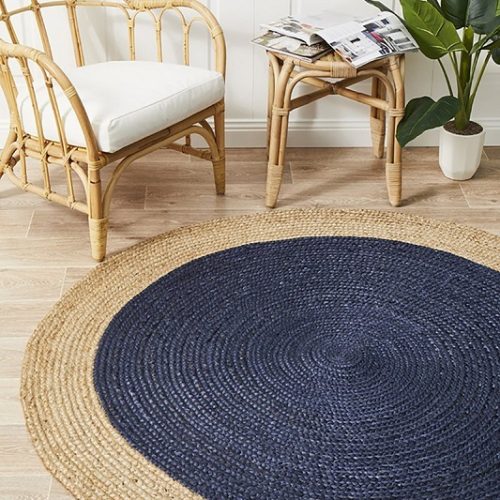 Hampton Navy Blue Centre Jute Round Rug