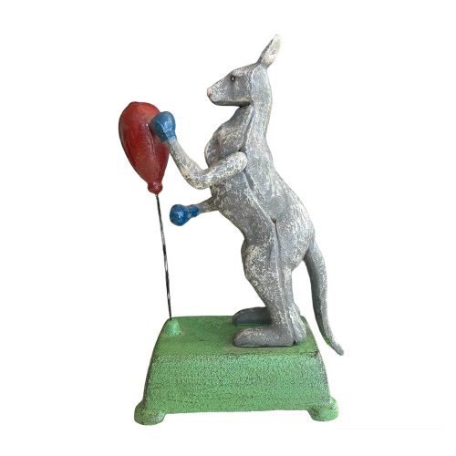 Australian Boxing Grey Kangaroo Cast Iron Mechanical Toy