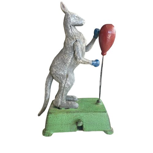 Australian Boxing Grey Kangaroo Cast Iron Mechanical Toy